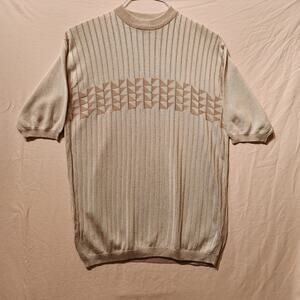 Retro Domani Platinum Men's Large Pearly Ivory Dress Shirt Relax Fit Mock Neck